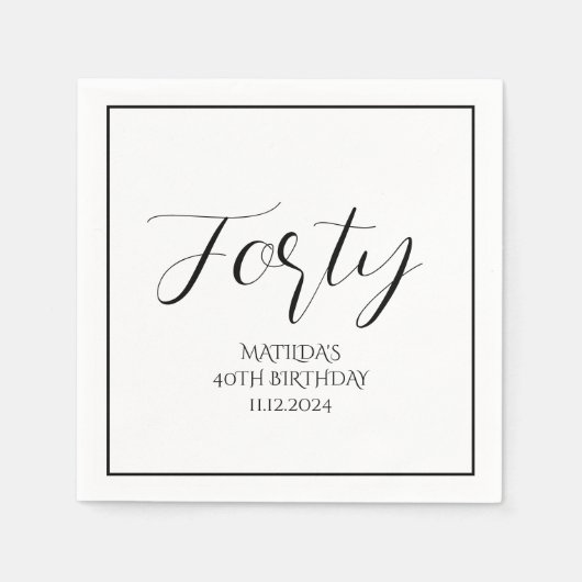 40e verjaardag Zwart Elegant Script Modern Proost Servet (Voorkant)