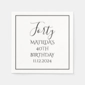 40e verjaardag Zwart Elegant Script Modern Proost Servet (Voorkant)