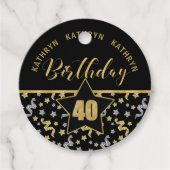 40e verjaardag Zwart en Goud Confetti Bedankjes Labels (Voorkant)