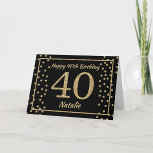 40e verjaardag Zwart en Goud Glitter Confetti Kaar Kaart