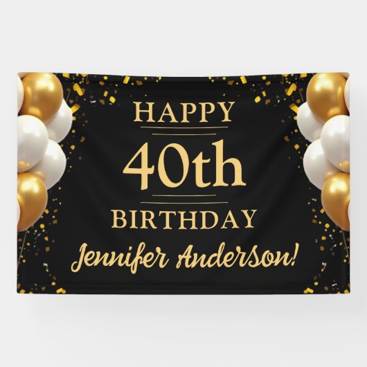 40e verjaardag zwart en goud spandoek (Horizontaal)