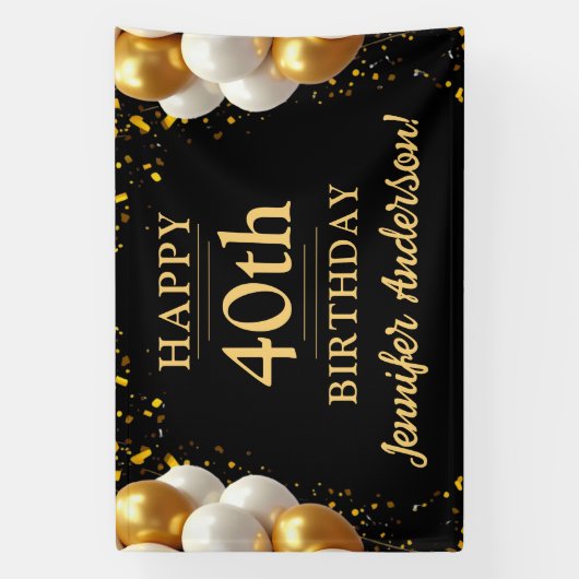 40e verjaardag zwart en goud spandoek