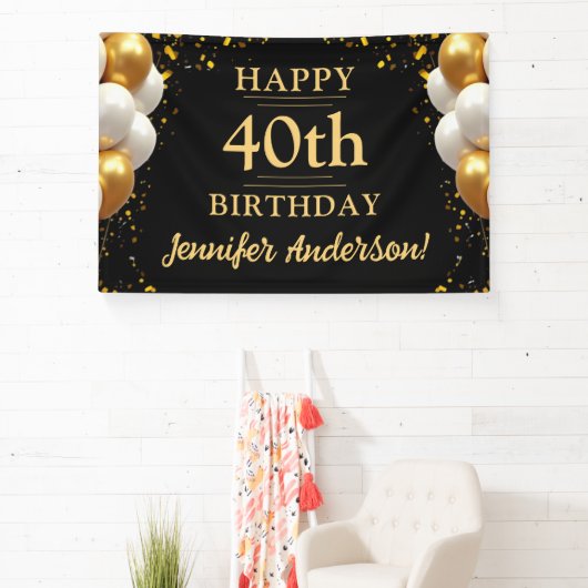 40e verjaardag zwart en goud spandoek (Insitu)
