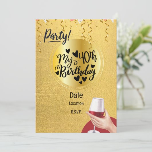 40e verjaardag Zwart en Goud thema Kaart (Staand voorkant)