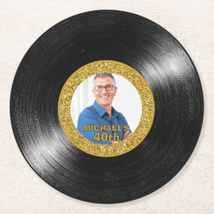 40e verjaardag Zwart en goud vinylplaat papier Ronde Kartonnen Onderzetter