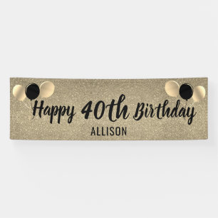 40e verjaardag zwart en gouden glitter op maat spandoek