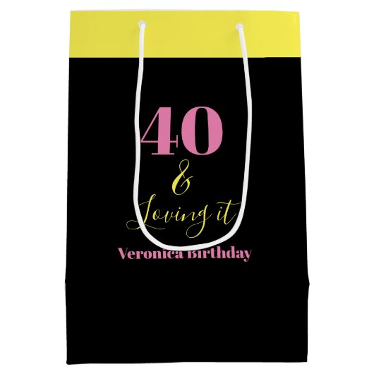 40e verjaardag zwart geel medium cadeauzakje (Achterkant)