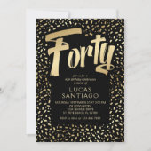 40e verjaardag Zwart Goud Confetti Kaart (Voorkant)