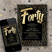 40e verjaardag Zwart Goud Confetti Kaart