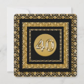 40e verjaardag zwart goud damask kaart (Voorkant)
