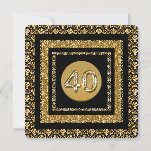 40e verjaardag zwart goud damask kaart (Voorkant)