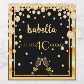40e verjaardag zwart goud diamanten wijn etiket (Enkel label)