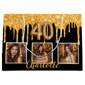 40e verjaardag zwart goud druppels foto groot cadeauzakje (Voorkant)