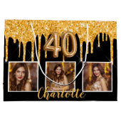 40e verjaardag zwart goud druppels foto groot cadeauzakje (Achterkant)
