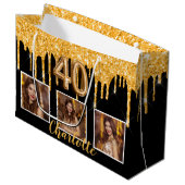 40e verjaardag zwart goud druppels foto groot cadeauzakje (Voorkant Gekanteld)