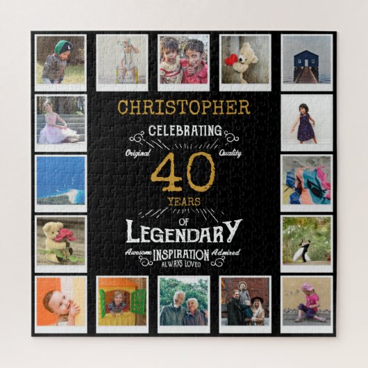 40e verjaardag zwart goud foto collage legpuzzel (Verticaal)