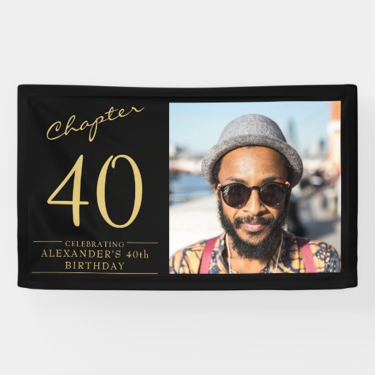 40e verjaardag zwart goud foto spandoek (Horizontaal)
