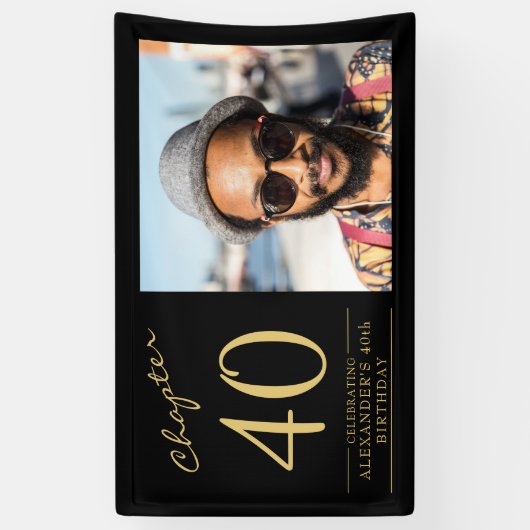 40e verjaardag zwart goud foto spandoek (Verticaal)