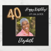 40e verjaardag zwart goud foto sparkling wijnetiket (Enkel label)