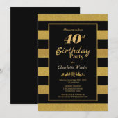 40e verjaardag zwart goud gestreepte partij kaart (Voorkant / Achterkant)
