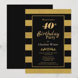 40e verjaardag zwart goud gestreepte partij kaart
