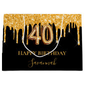 40e verjaardag zwart goud glitter druppelt naam groot cadeauzakje (Voorkant)