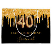 40e verjaardag zwart goud glitter druppelt naam groot cadeauzakje (Achterkant)