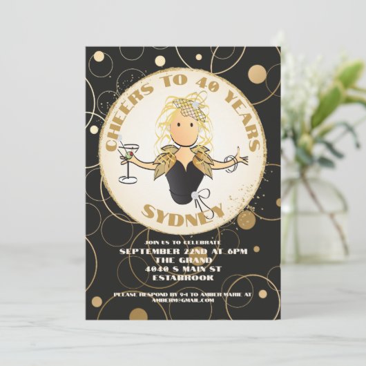 40e verjaardag Zwart Goud Glitter Prachtige Verjaa Kaart (Staand voorkant)