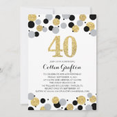 40e verjaardag Zwart Goud Grijs Glitter Confetti Kaart (Voorkant)
