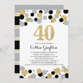 40e verjaardag Zwart Goud Grijs Glitter Confetti Kaart (Voorkant / Achterkant)
