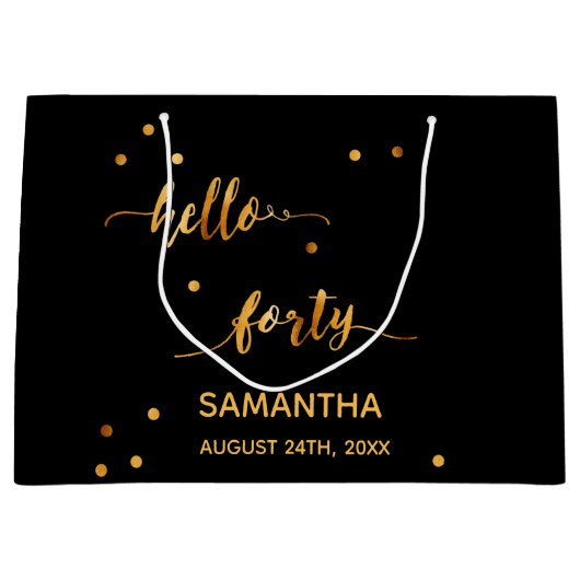40e verjaardag zwart goud hallo naamscript groot cadeauzakje (Voorkant)