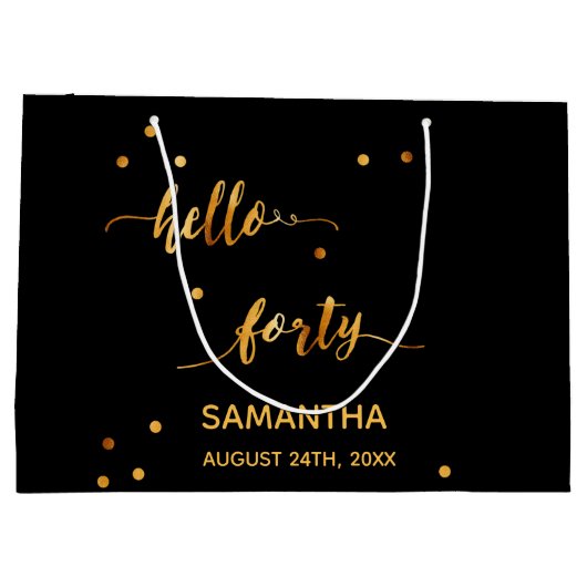 40e verjaardag zwart goud hallo naamscript groot cadeauzakje (Achterkant)