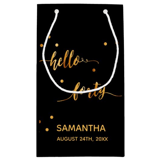 40e verjaardag zwart goud hallo naamscript klein cadeauzakje (Achterkant)