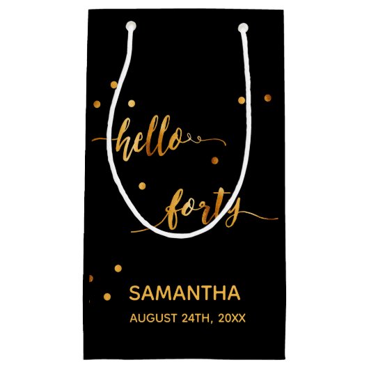 40e verjaardag zwart goud hallo naamscript klein cadeauzakje (Voorkant)