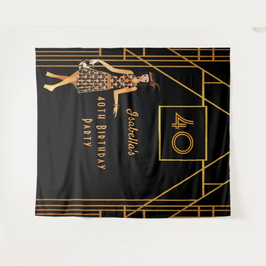 40e verjaardag zwart goud in de kunstdeco van 1920 wandkleed (Voorkant (horizontaal))