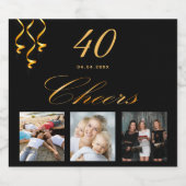 40e verjaardag zwart goud juichen foto sparkling wijnetiket (Enkel label)