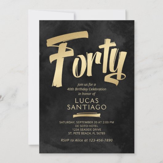 40e verjaardag zwart goud kaart (Voorkant)
