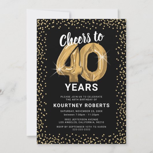 40e verjaardag zwart goud kaart (Voorkant)