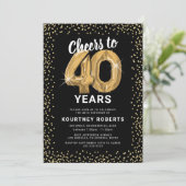 40e Verjaardag Zwart Goud Kaart (Staand voorkant)