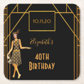 40e verjaardag zwart goud, kunstdecostijl 1920 kartonnen onderzetters (Voorkant)