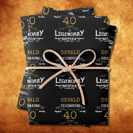 40e verjaardag zwart goud legendarische retro inpakpapier vel