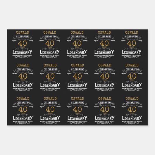 40e verjaardag zwart goud legendarische retro inpakpapier vel (Voorkant)