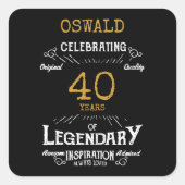40e verjaardag zwart goud legendarische retro vierkante sticker (Voorkant)