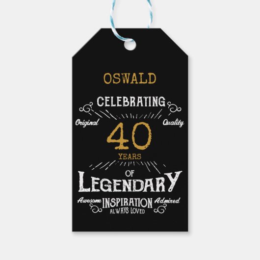 40e Verjaardag Zwart Goud Legendary Cadeaulabel (Voorkant)