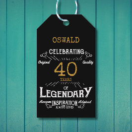 40e Verjaardag Zwart Goud Legendary  Cadeaulabel