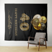 40e verjaardag zwart goud luipaardprint ballonnen wandkleed (In Situ (horizontaal))