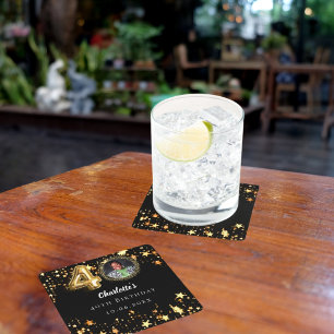 40e verjaardag zwart goud sterren foto kartonnen onderzetters