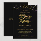 40e verjaardag Zwart Goud String Lights Kaart (Voorkant / Achterkant)