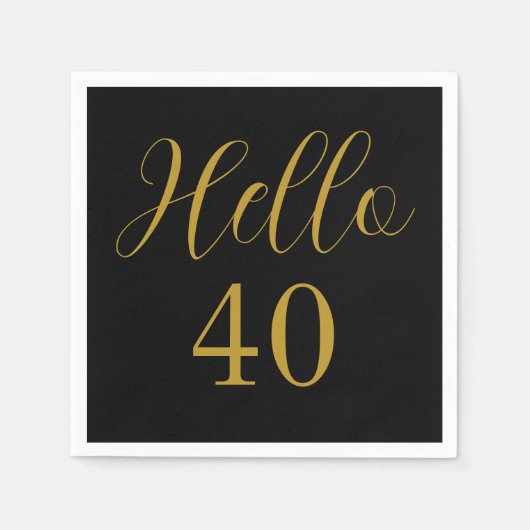 40e verjaardag zwart goud verjaardagsfeest servet (Voorkant)