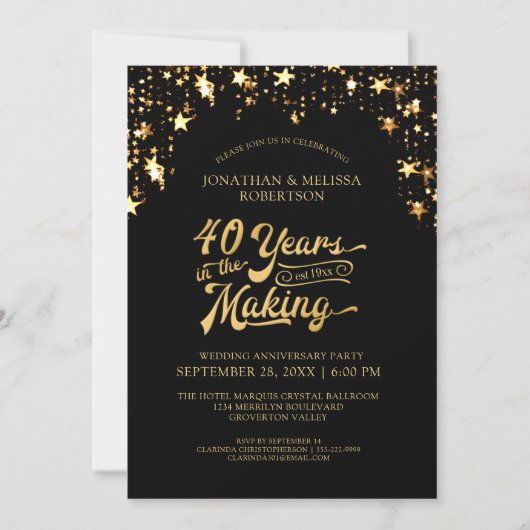 40e verjaardag Zwart & Gouden sterren 40 JAAR Kaart (Voorkant)